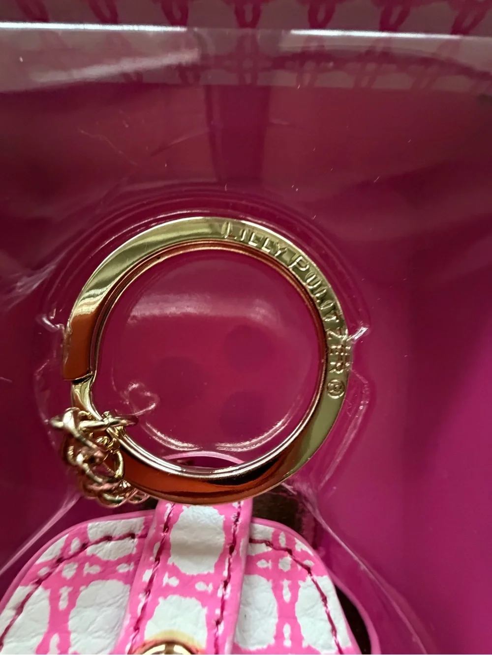 Lilly Pulitzer Pink and White Caning Earbud Case Keychain